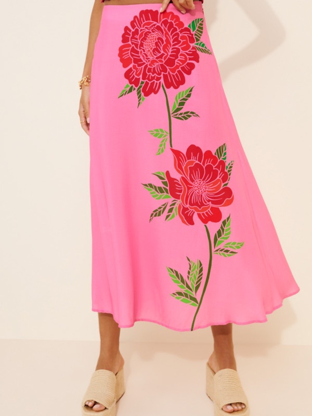 Farm Rio Rose Motif Maxi Skirt Size L - Picture 3 of 9
